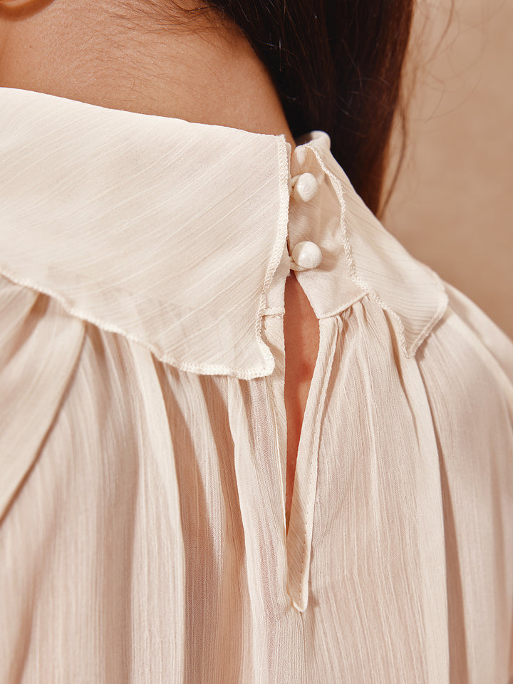 Chiffon Boho einfache Schicht Rüste hohe Nacken -Langarmbluse