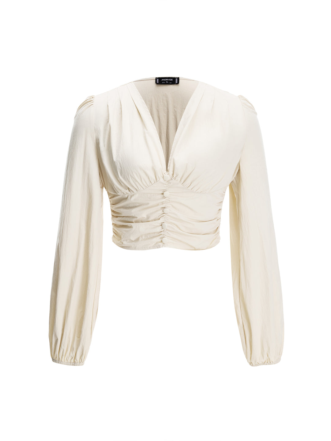 Elegante plissierte Shirred gegen Neck Puffärmel Blusen