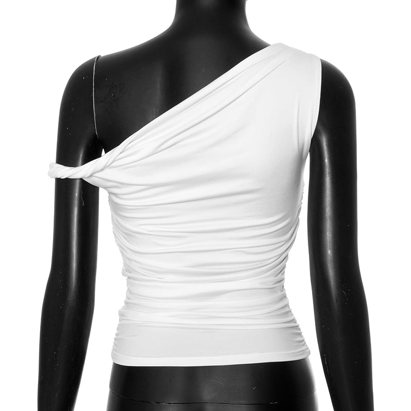 Tunika Elegant Ruched Asymmetrical Neck Women Top