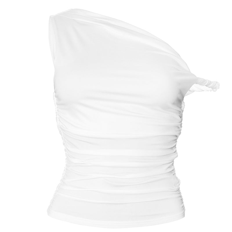 Tunika Elegant Ruched Asymmetrical Neck Women Top