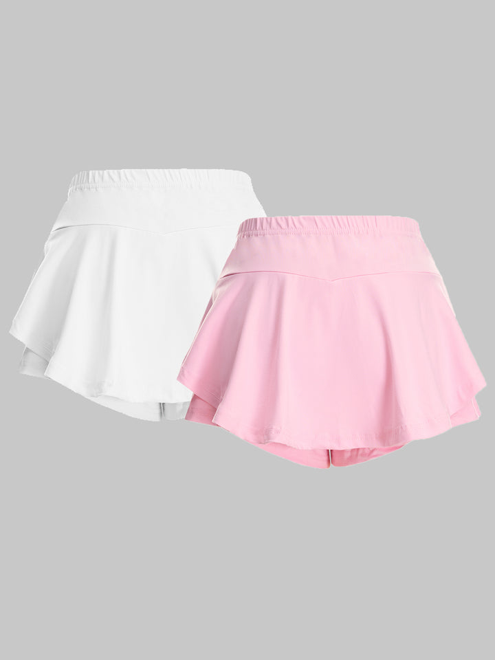 2 Packs Casual Sporty A Line Layered Ruffle Mini Women Skort