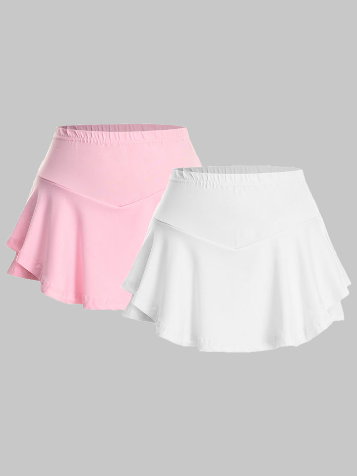 2 Packs Casual Sporty A Line Layered Ruffle Mini Women Skort