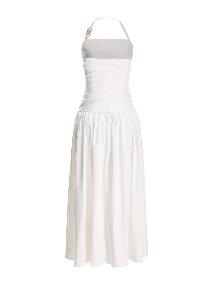 A Line Casual Asymmetrical Ruched Halter Long Women Dress