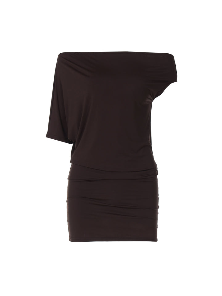 Casual Ruched One Shoulder Batwing Sleeve Women Dress