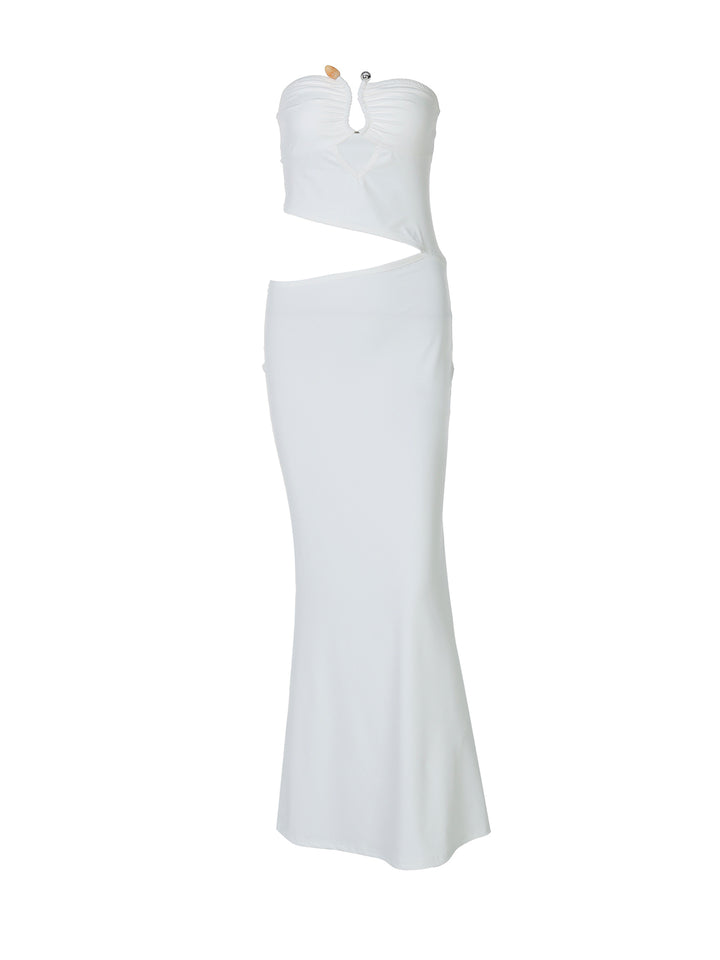 Bandeau Boho asymmetrisch geschnittenes Rund -Midi -Frauen Kleid