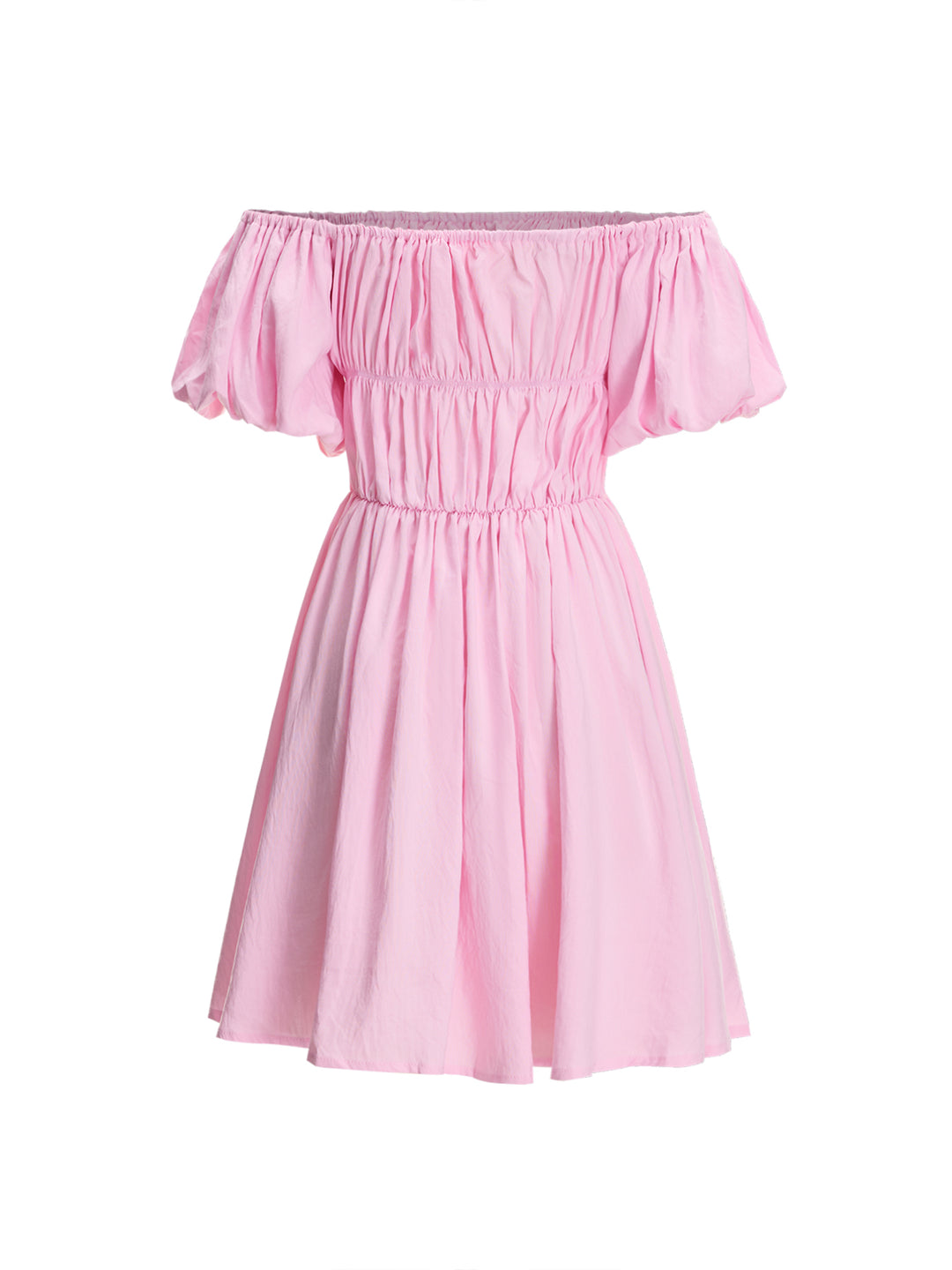 A Line Preppy Ruched Ruffle Off Shoulder Puff Sleeve Mini Women Dress