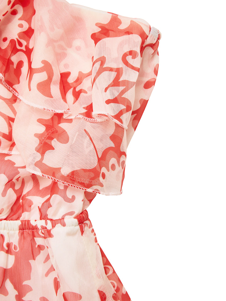 Boho florale asymmetrische Rüschen Midi Frauen Kleid