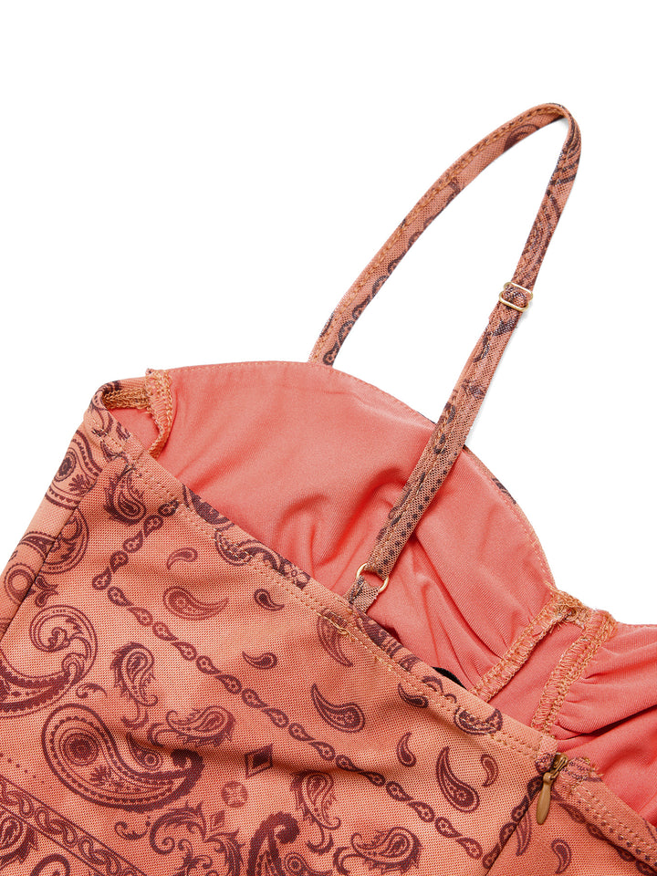 Boho überall über Druckschatz Ärmel und ein Linie Mini -Kleid