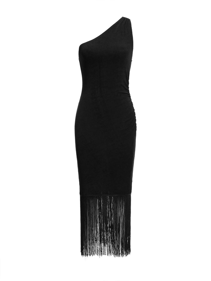 Boho Plain Quaste One Schulter ärmellose Midi Kleider