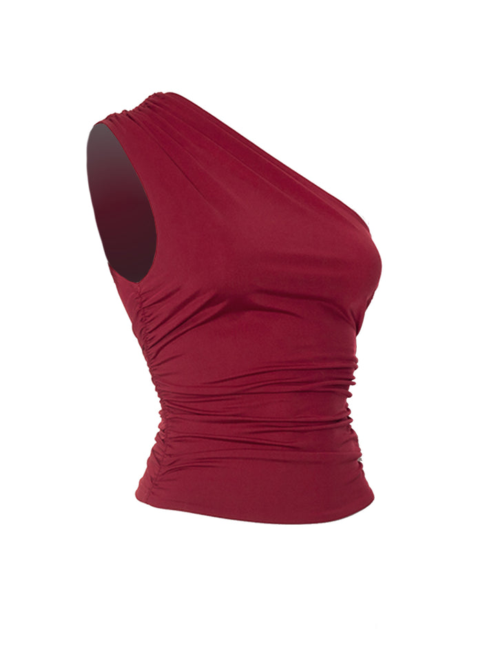 Tunic Elegant Ruched Asymmetrical Neck Women Top