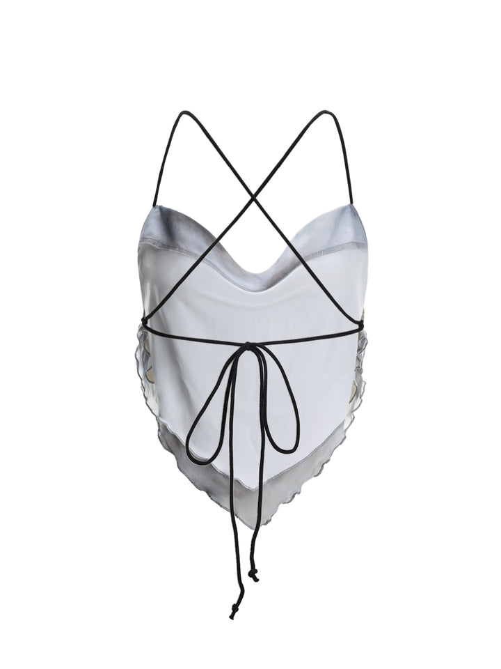 Cami Boho abstrakte Rückenless Criss Cross Draped Cowl Neck Ernte Frauen Tops