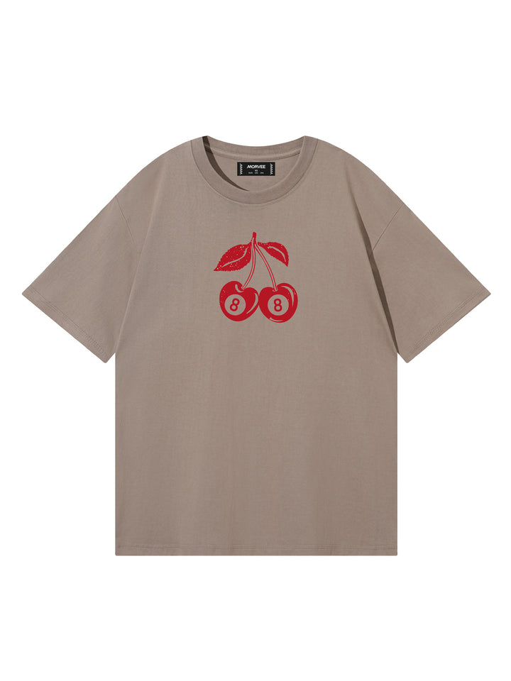 Casual Slogan/Butterfly/Cherry Bowling Grafiken gedruckt runden Hals kurzärärmische Baumwolle übergroße Khaki T -Shirt