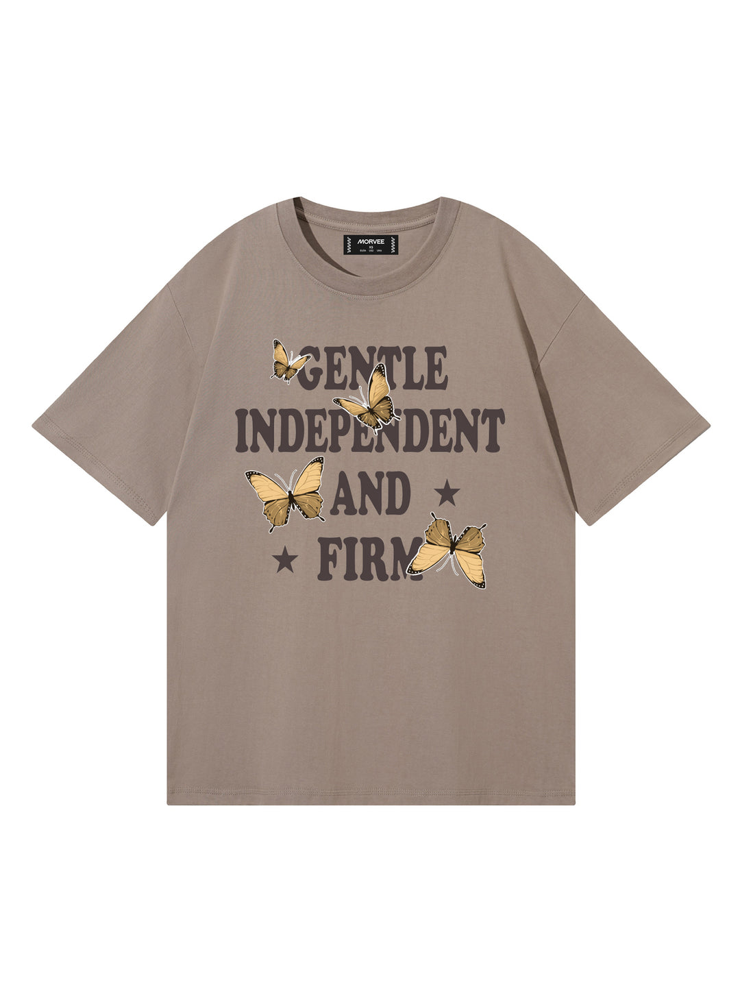 Casual Slogan/Butterfly/Cherry Bowling Grafiken gedruckt runden Hals kurzärärmische Baumwolle übergroße Khaki T -Shirt