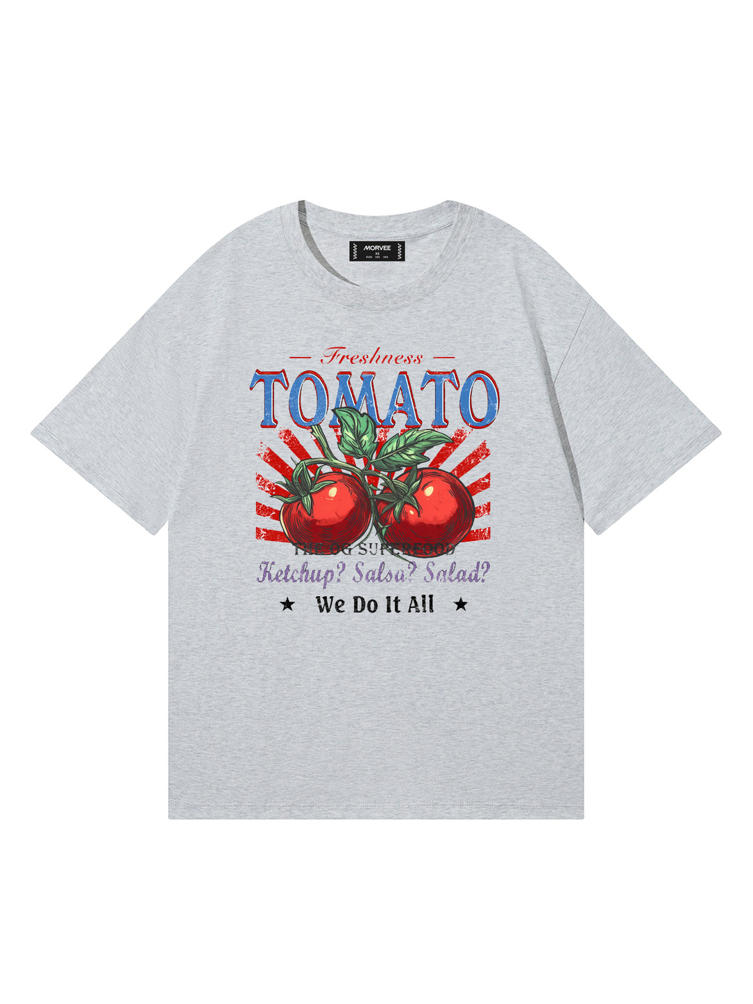 Leglische Tomaten/ Cowboy/ Fußball -Slogan/ Blumengrafik gedruckt runden Hals kurzärärmische Baumwolle übergroße graue T -Shirt