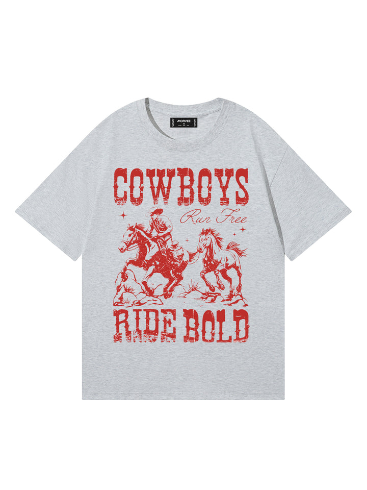 Leglische Tomaten/ Cowboy/ Fußball -Slogan/ Blumengrafik gedruckt runden Hals kurzärärmische Baumwolle übergroße graue T -Shirt