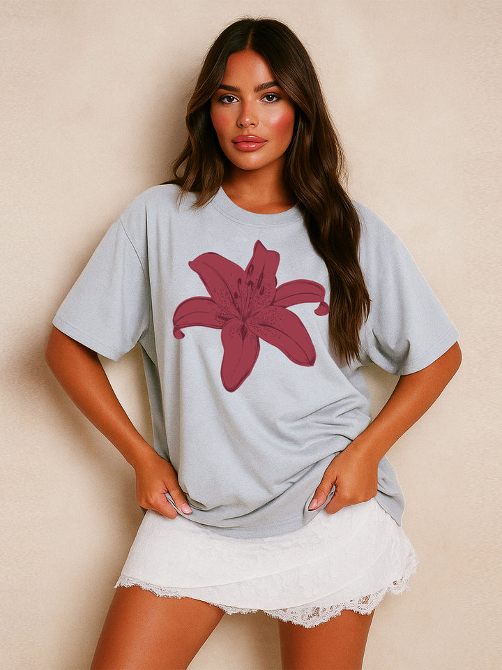 Leglische Tomaten/ Cowboy/ Fußball -Slogan/ Blumengrafik gedruckt runden Hals kurzärärmische Baumwolle übergroße graue T -Shirt