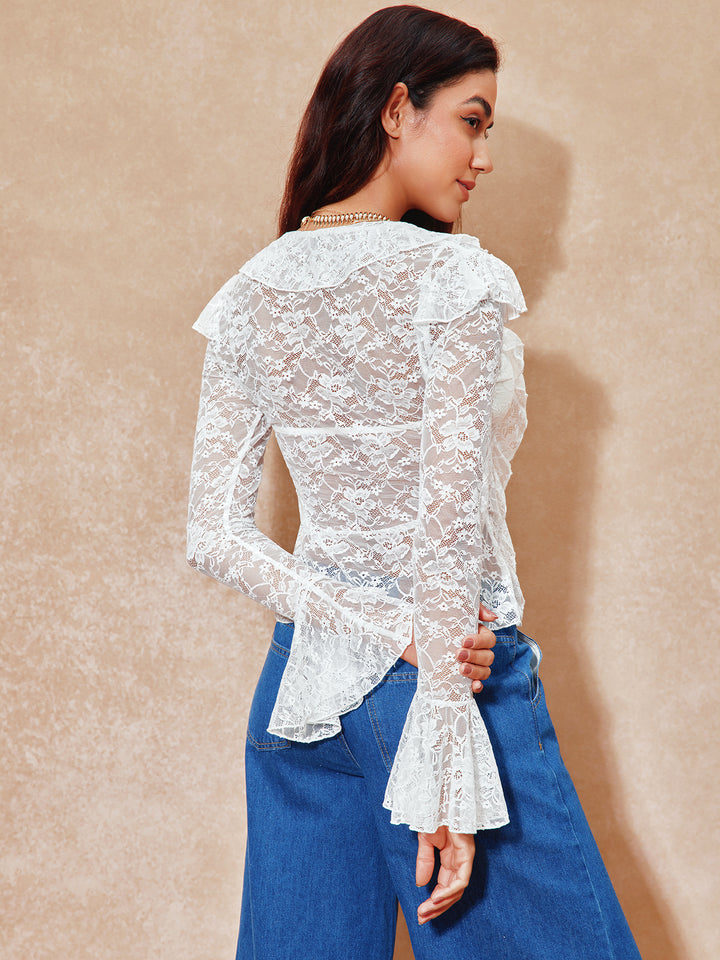 Boho Floral Ruffle V Campana de cuenca de cuello