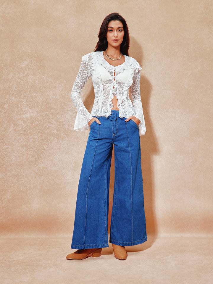 Boho Floral Ruffle V Campana de cuenca de cuello