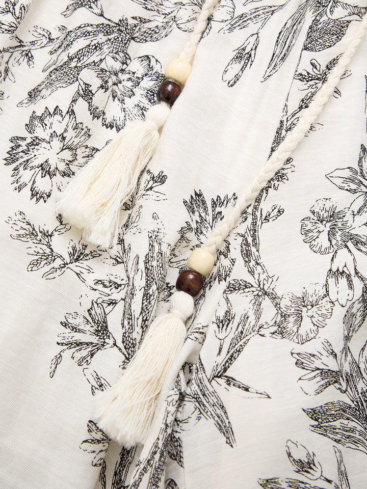 Weitbein Boho -Pflanzen Print Kordelstring Lange Frauenhosen