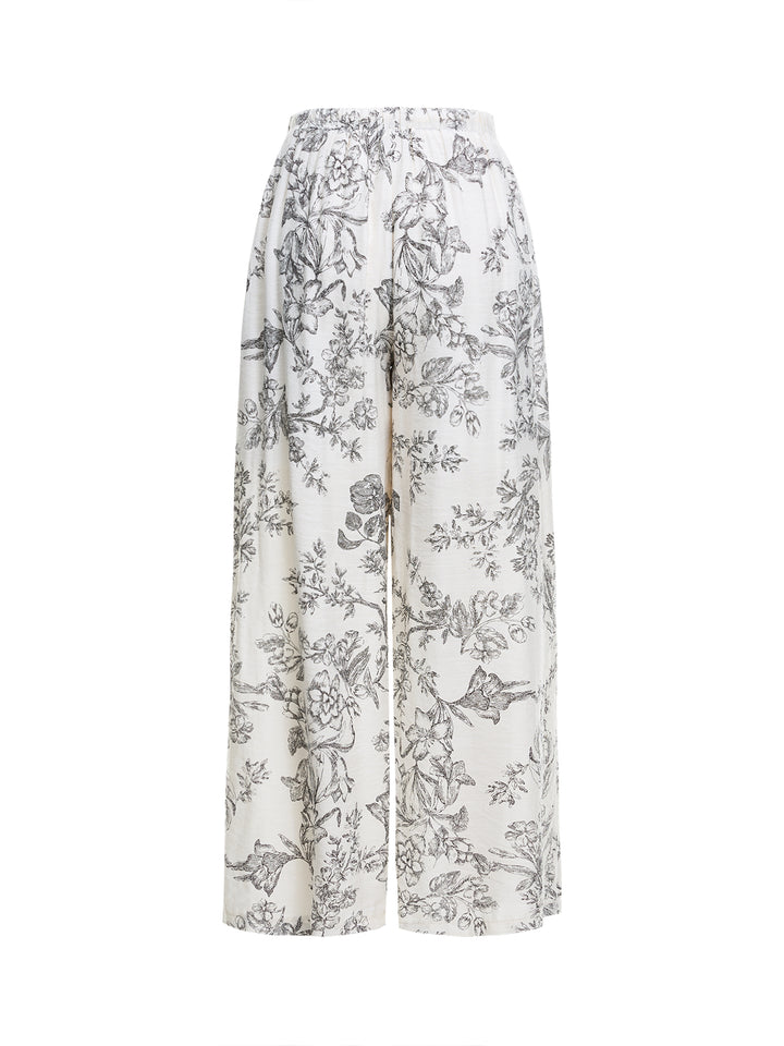 Weitbein Boho -Pflanzen Print Kordelstring Lange Frauenhosen
