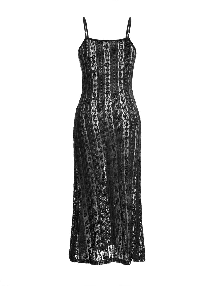 Boho Plain Lace Trim V neck Midi Women Dress
