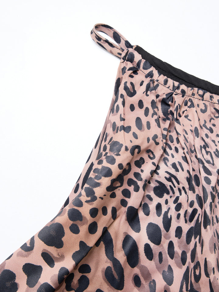 Leopardendruck Halfterhülse ein Linie Mini -Kleid
