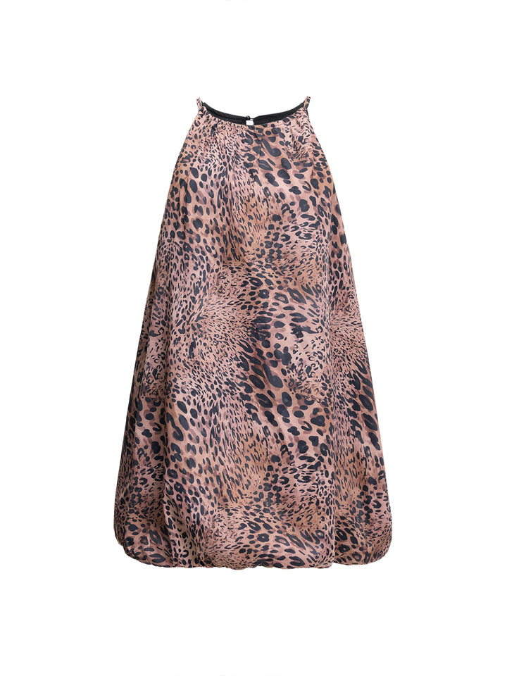 Leopardendruck Halfterhülse ein Linie Mini -Kleid