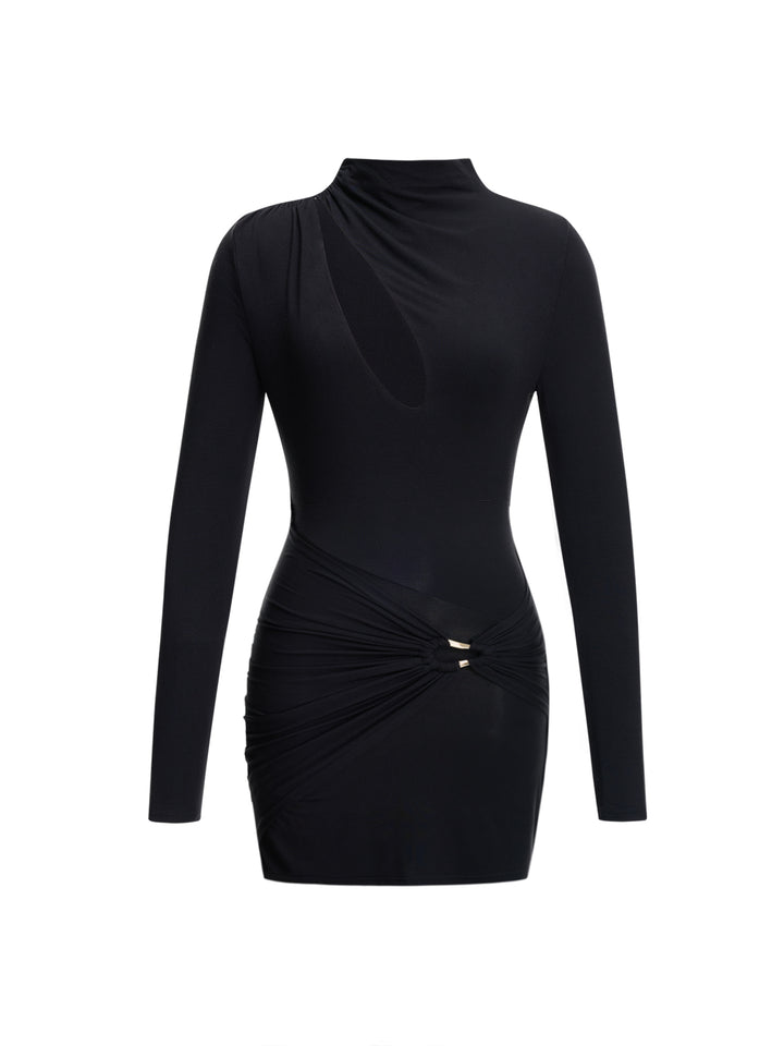 Casual Plainnel Neck Langarm Mini Kleid