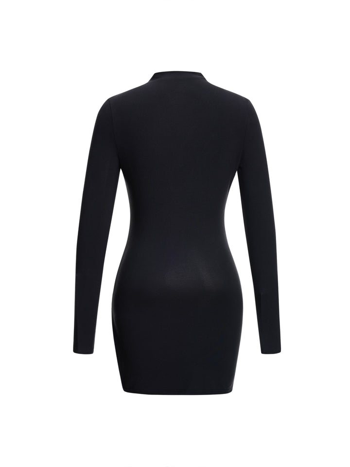 Casual Plainnel Neck Langarm Mini Kleid