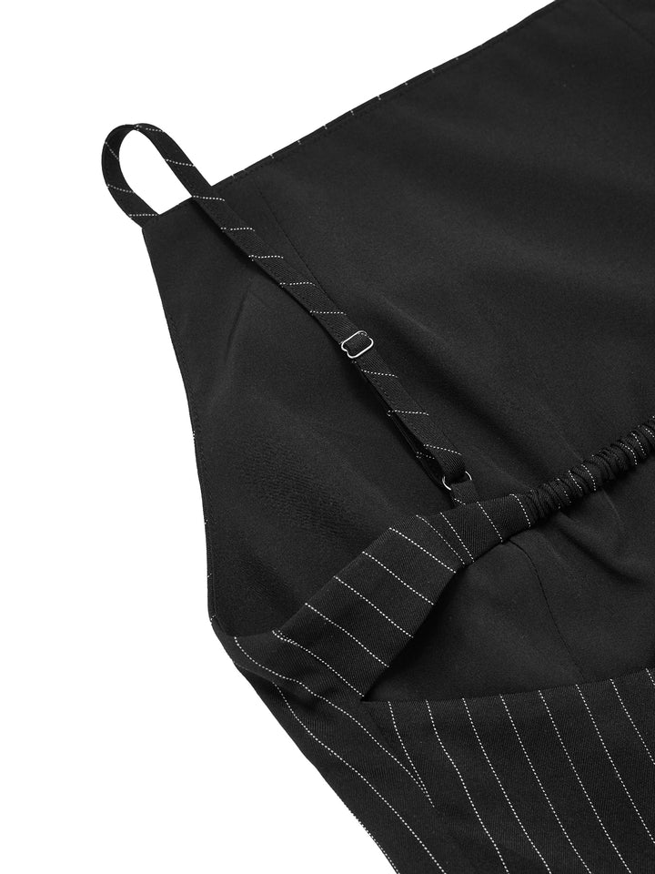 Preppy Striped Rückenless Gürteltasche Square Neck Mini Frauen Kleid