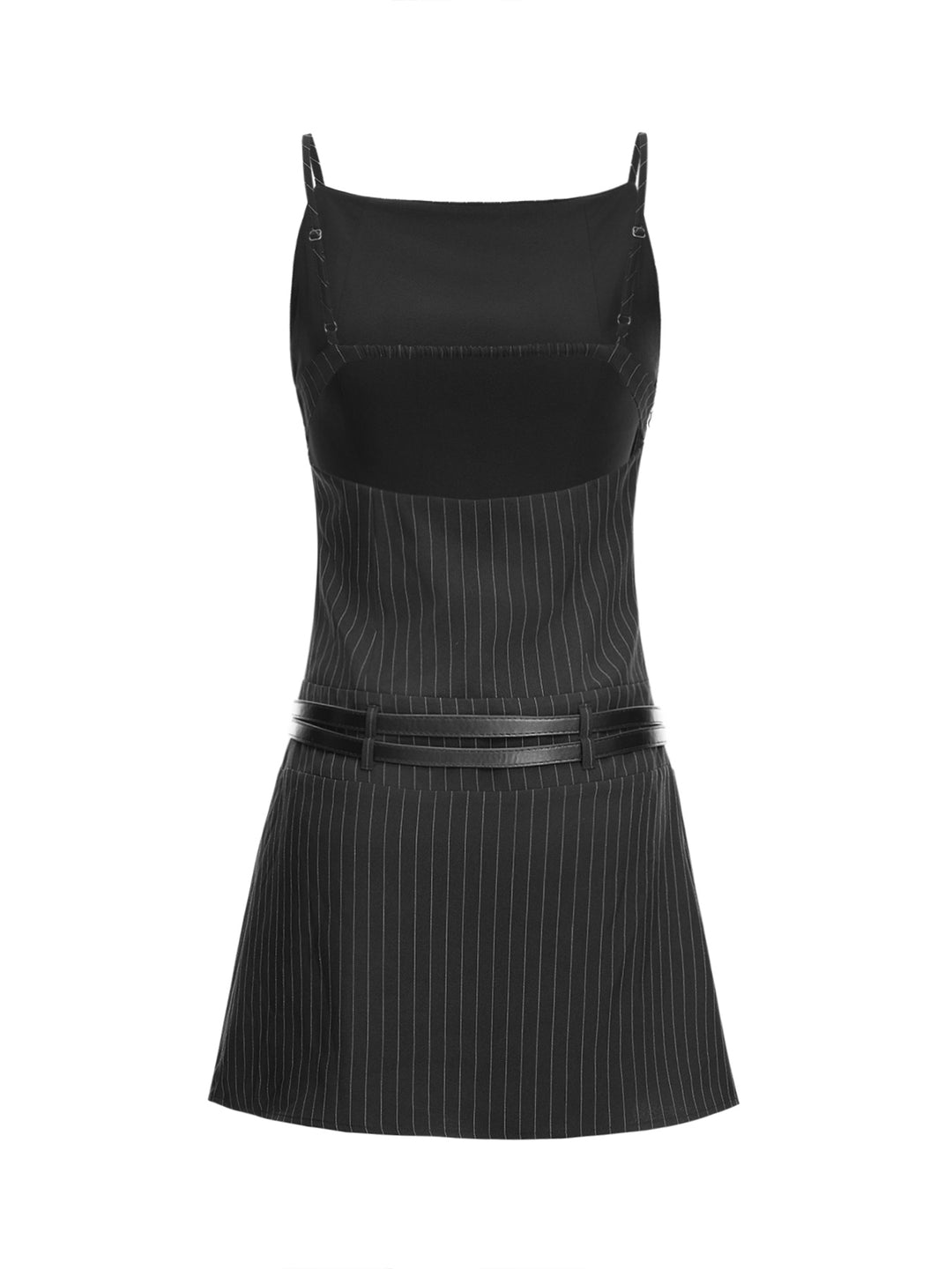 Preppy Striped Rückenless Gürteltasche Square Neck Mini Frauen Kleid
