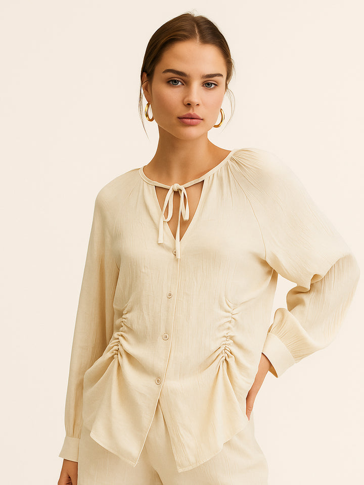 Boho Draw String gegen Hals Raglan -Ärmel Frauen Blusen