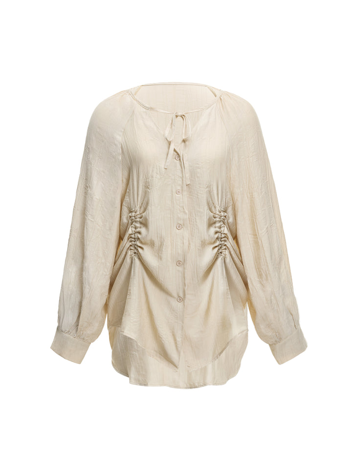 Boho Draw String gegen Hals Raglan -Ärmel Frauen Blusen