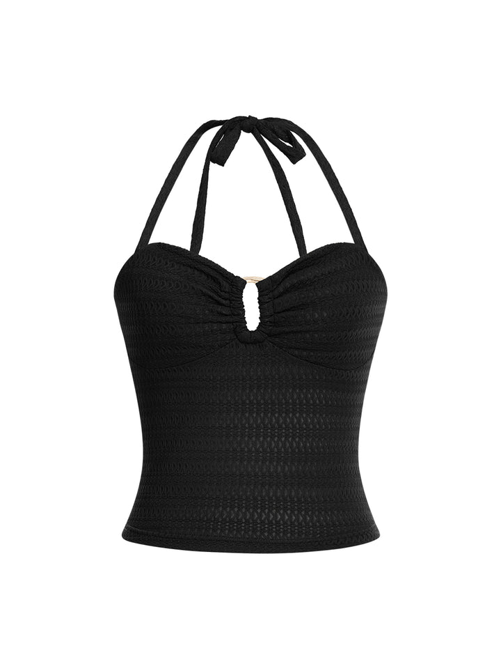 Boho Plain Ruched Brasing Nalter Cami Tops